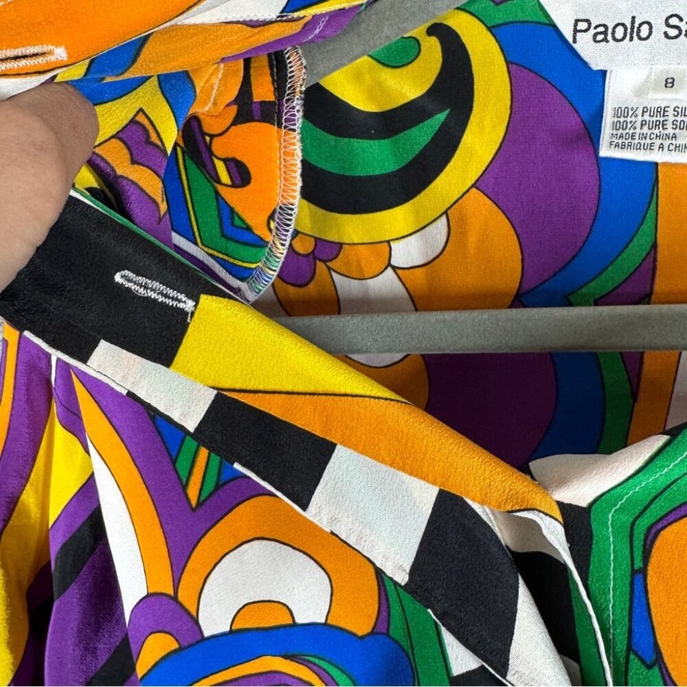Vintage Paolo Santini Silk Blouse Multicolor Size 8 Retro Art Print Abstract - Picture 6 of 15